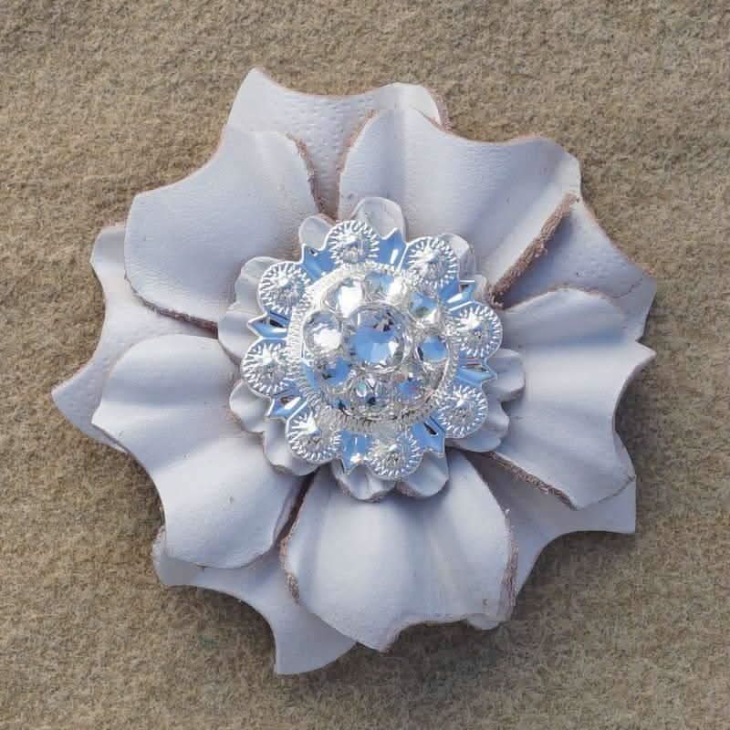 White Carnation Flower With Bright Silver Clear 1" Concho