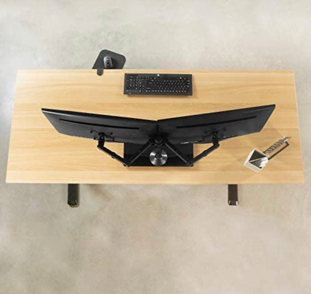 Freestanding Dual Monitor Stand with Sleek Glass Base and Adjustable ArmsHeave Duty , Mounts 2 Screens