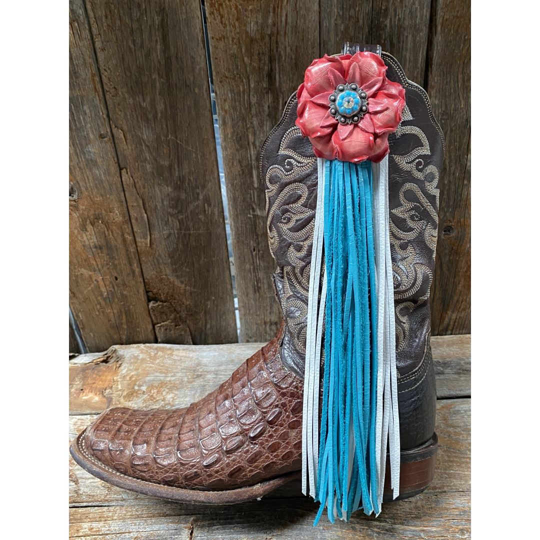 Boot Cuff Jewelry -Pink Leather Flower - Concho - Fringe