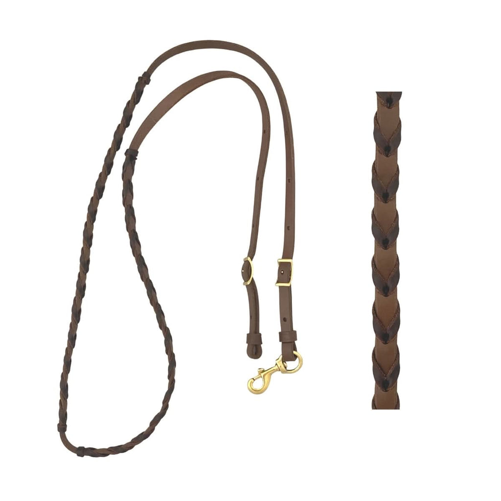 AJ Tack Oiled Harness Leather Barrel Reins with Latigo Lacing - 5/8in x 7ft 6in