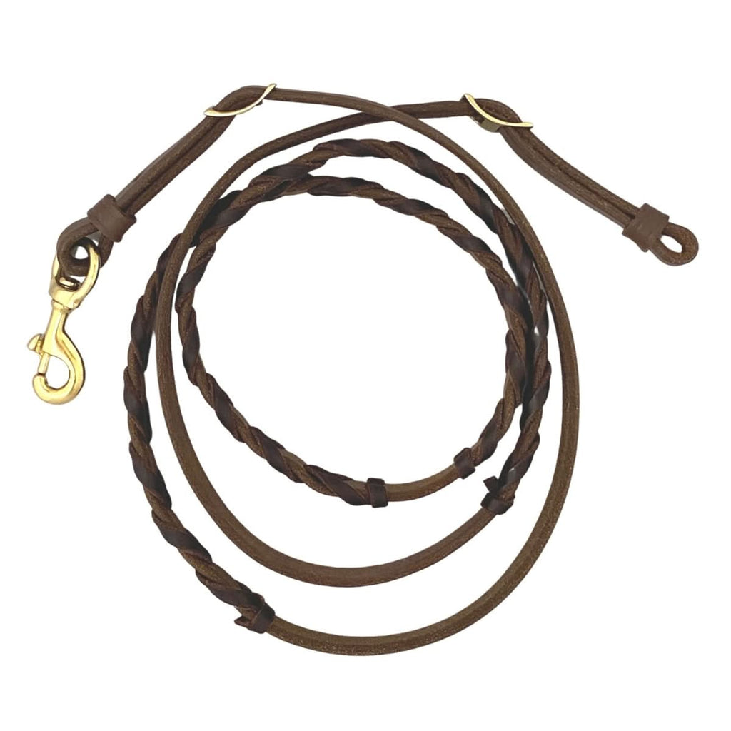 AJ Tack Oiled Harness Leather Barrel Reins with Latigo Lacing - 5/8in x 7ft 6in