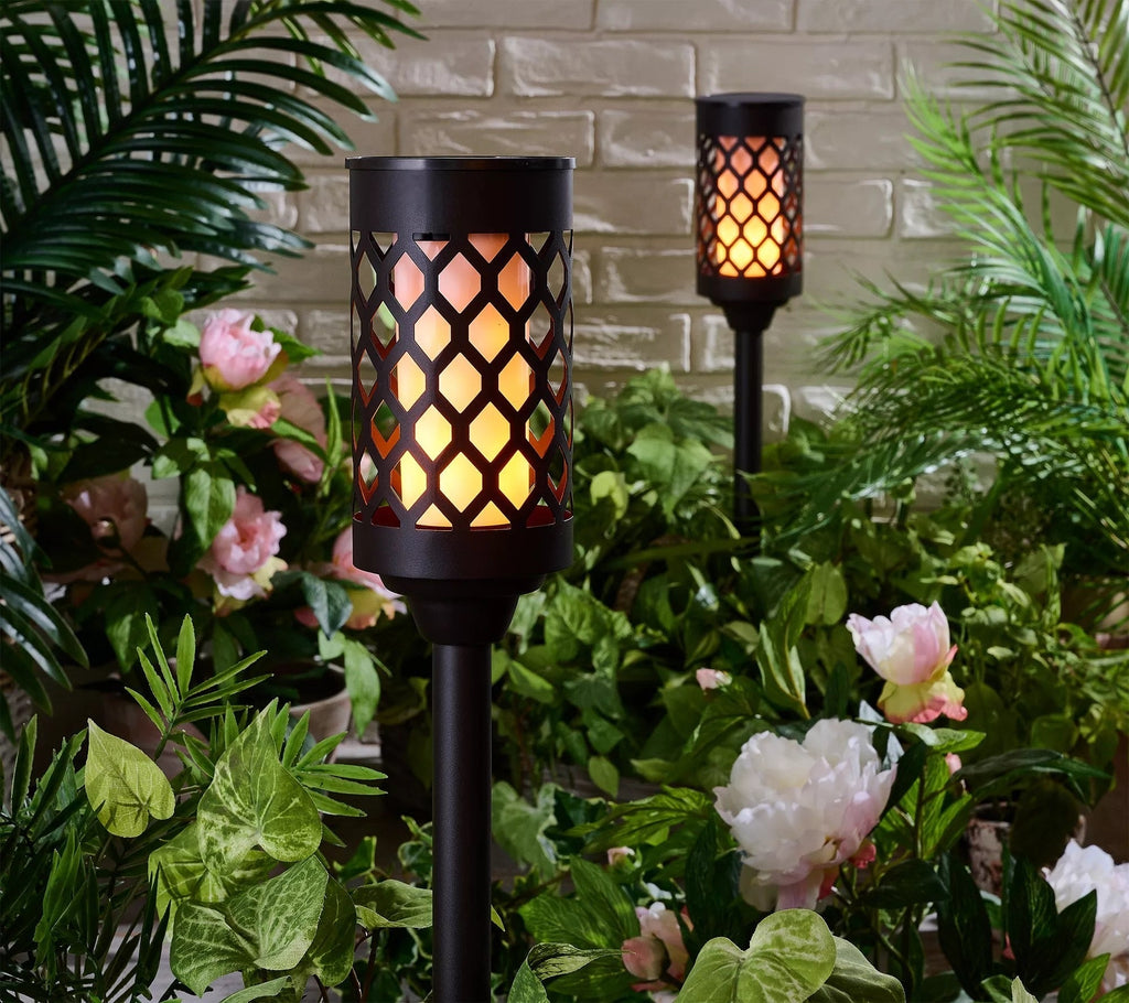High End Solar Pathway Torch Lights 2-Pack – 20 Lumen, Flickering Flame, Die-Cast Aluminum & Glass