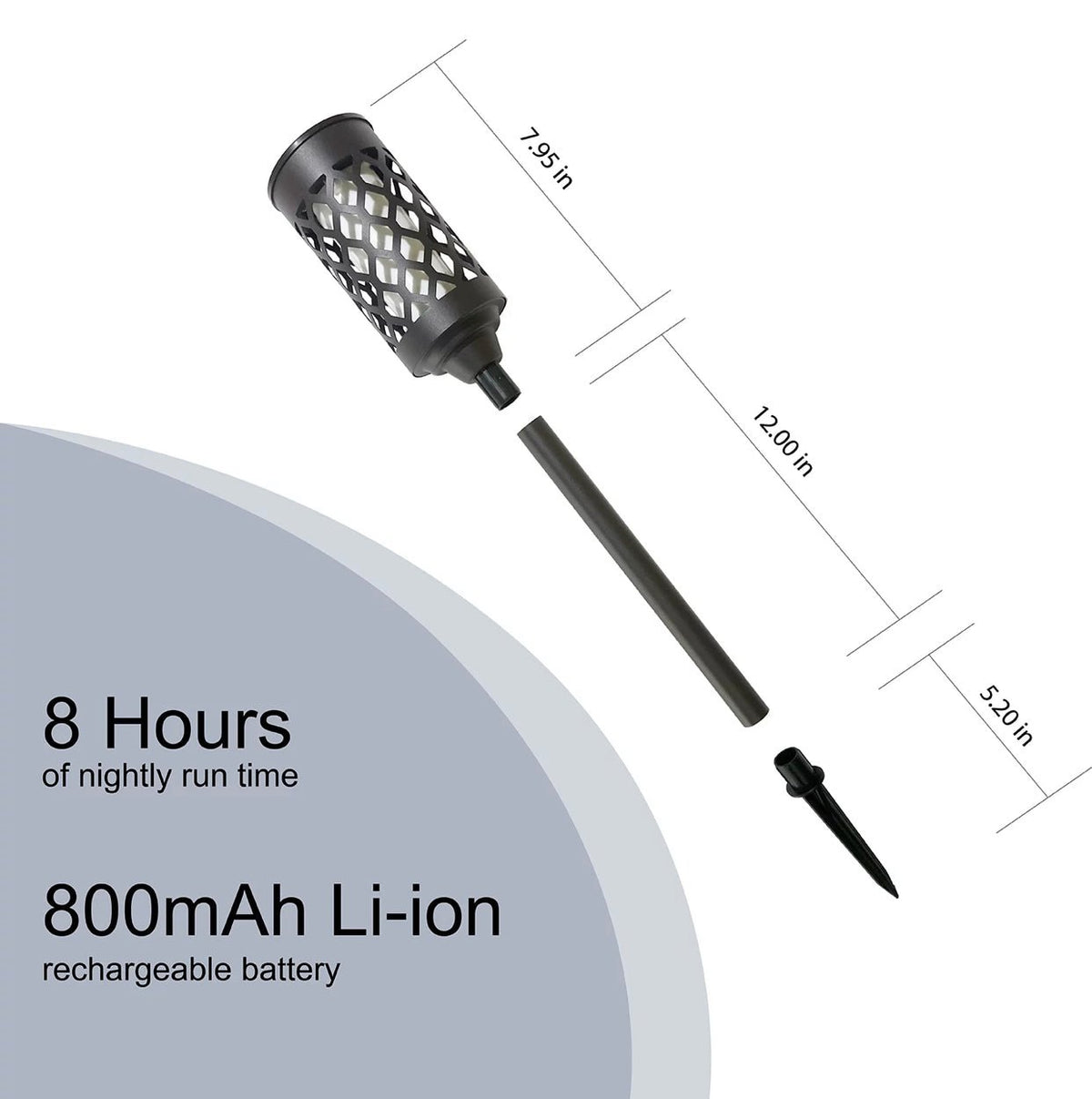 High End Solar Pathway Torch Lights 2-Pack – 20 Lumen, Flickering Flame, Die-Cast Aluminum & Glass
