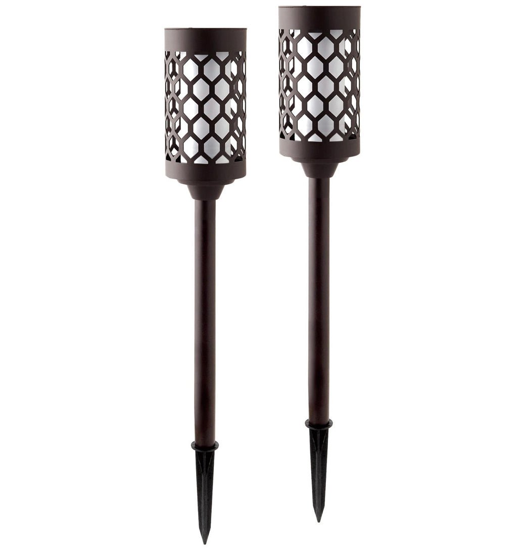 High End Solar Pathway Torch Lights 2-Pack – 20 Lumen, Flickering Flame, Die-Cast Aluminum & Glass