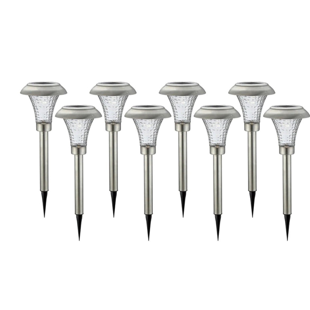 High-End 8 Pack Solar Pathway Lights Glass Stainless Steel Warm White, Auto On/off 15 Lumen
