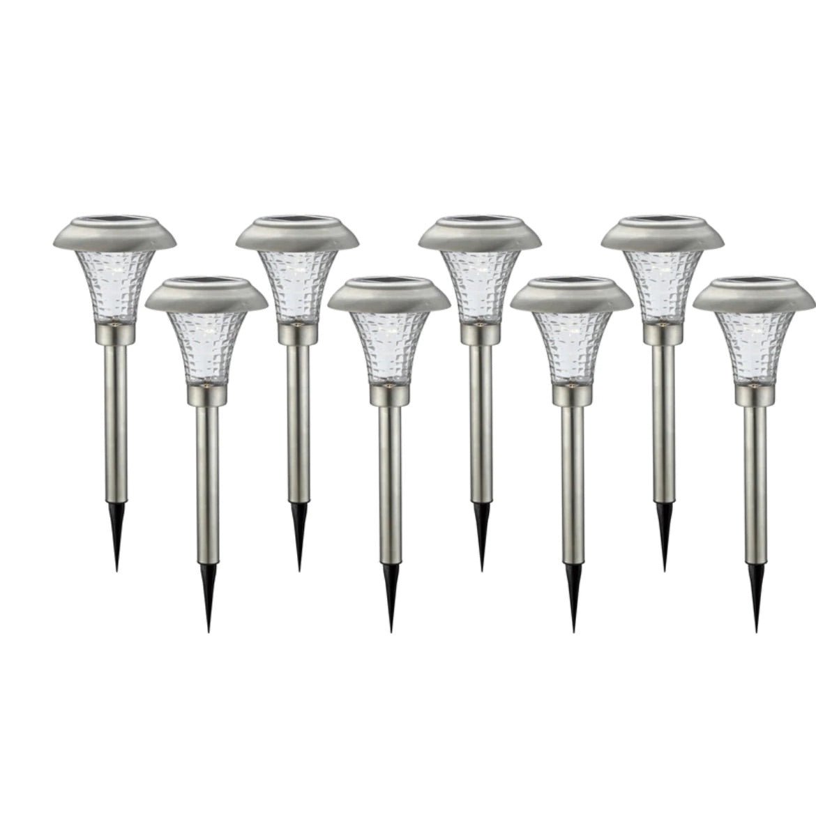 High-End 8 Pack Solar Pathway Lights Glass Stainless Steel Warm White, Auto On/off 15 Lumen