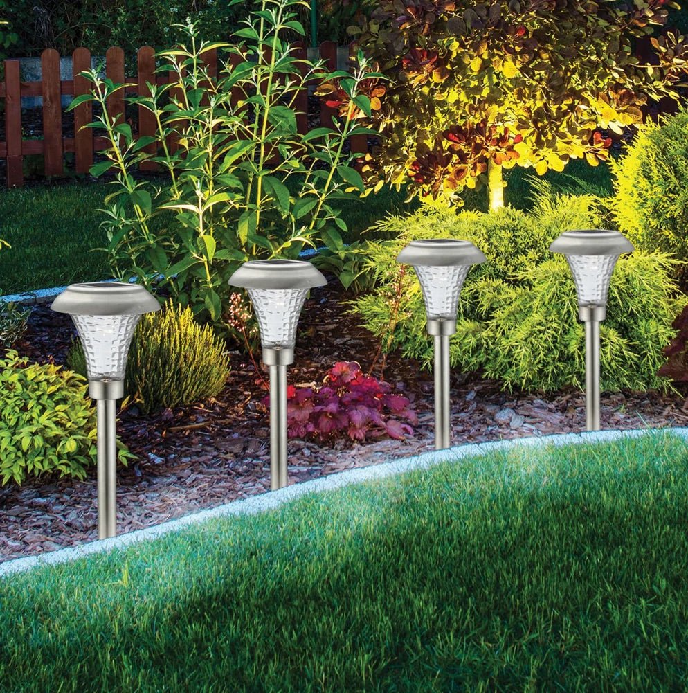 High-End 8 Pack Solar Pathway Lights Glass Stainless Steel Warm White, Auto On/off 15 Lumen