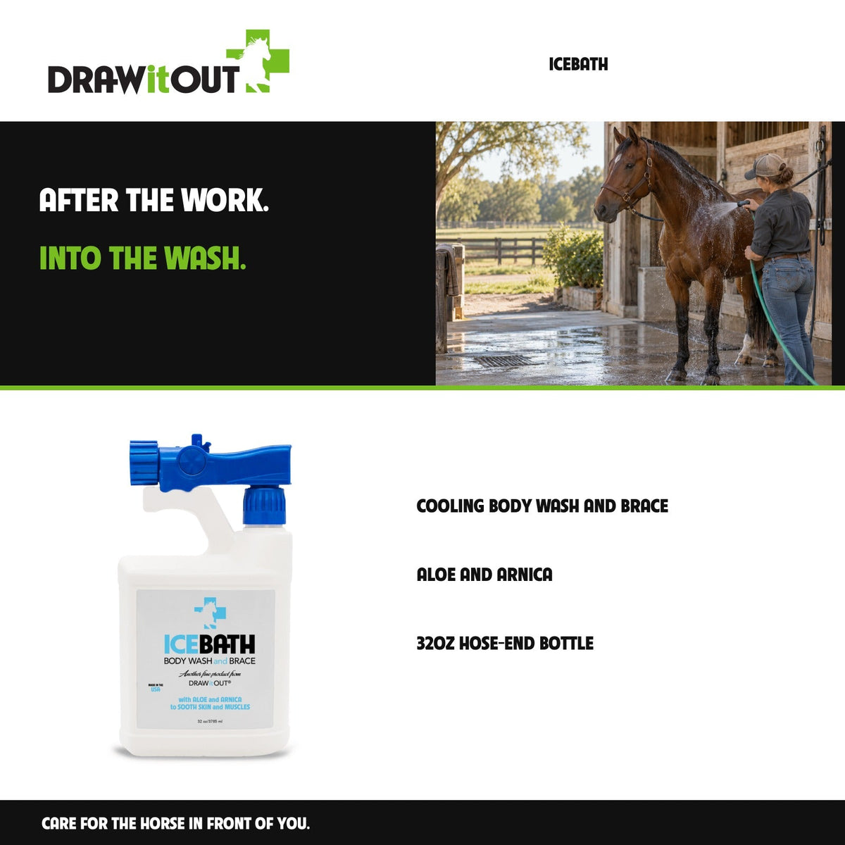 IceBath™ 32oz Cooling Horse Body Wash & Brace | Draw It Out®