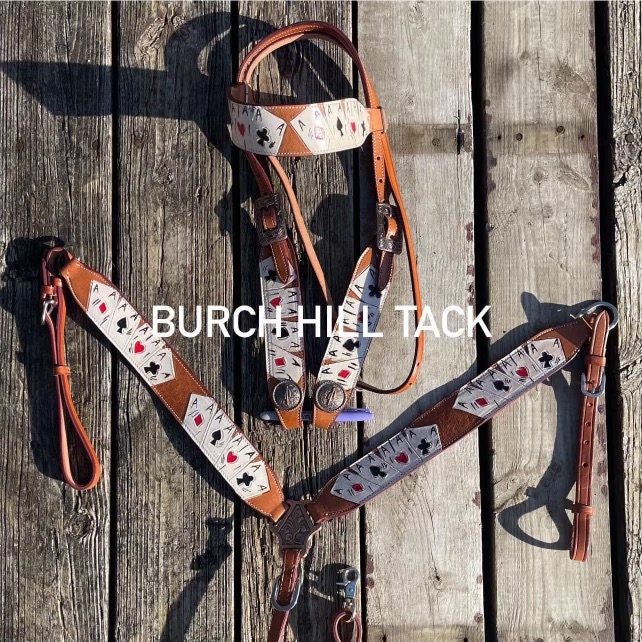 Playing Card Western Tack Set | Leather Horse Bridle & Breast Collar (BHT112)
