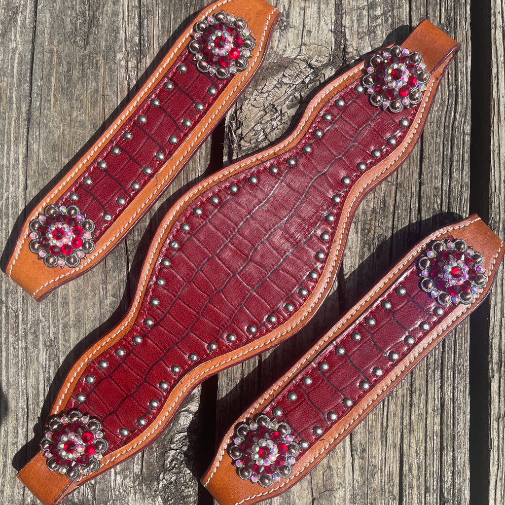 Red Vibrant Leather Bronc Halter Pieces
