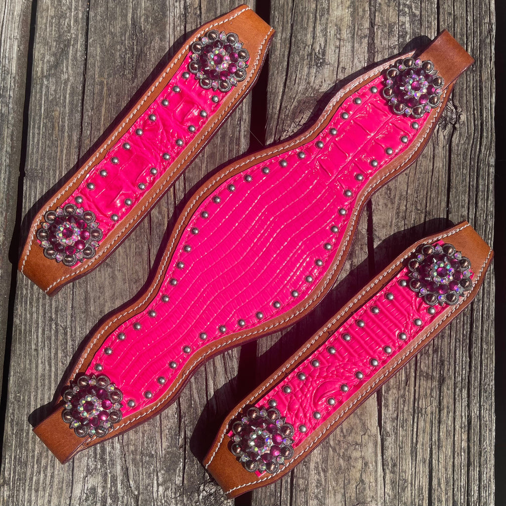 Hot Pink Vibrant Leather Bronc Halter Pieces