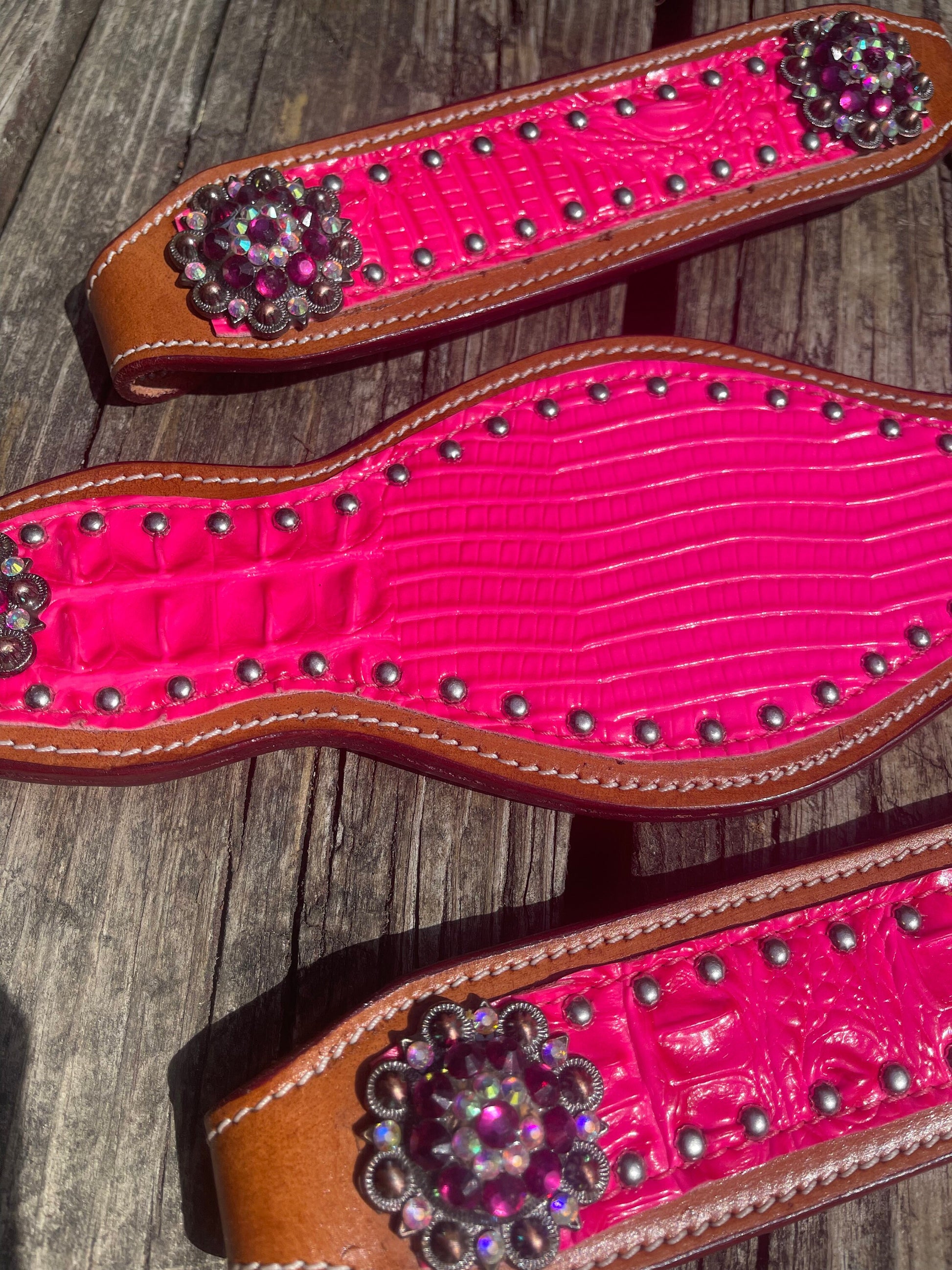 Hot Pink Vibrant Leather Bronc Halter Pieces