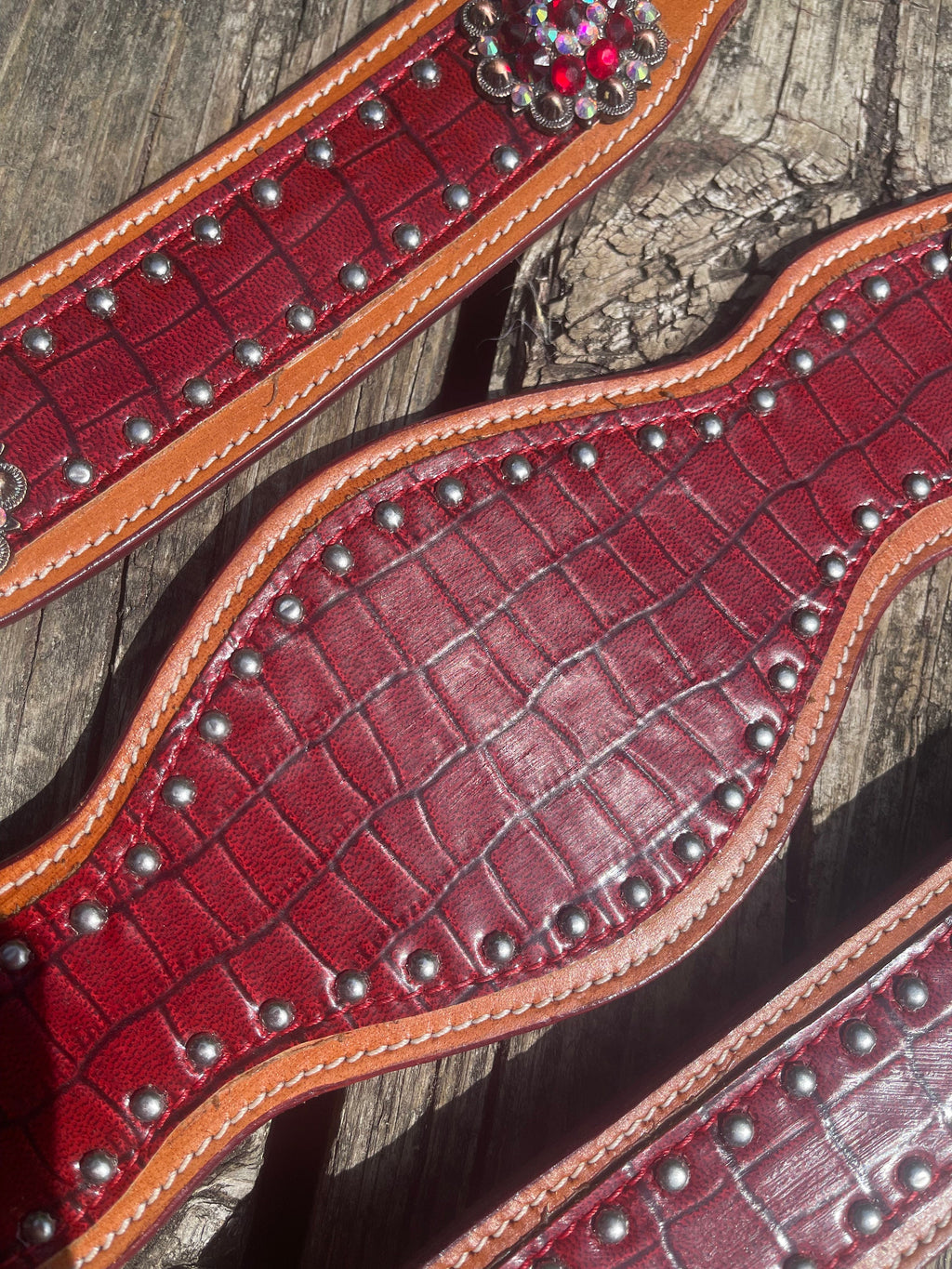 Red Vibrant Leather Bronc Halter Pieces