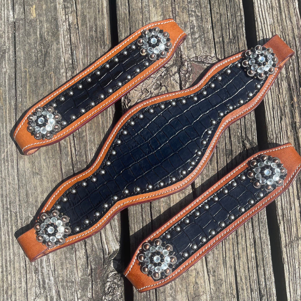 Black Leather Bronc Halter Pieces