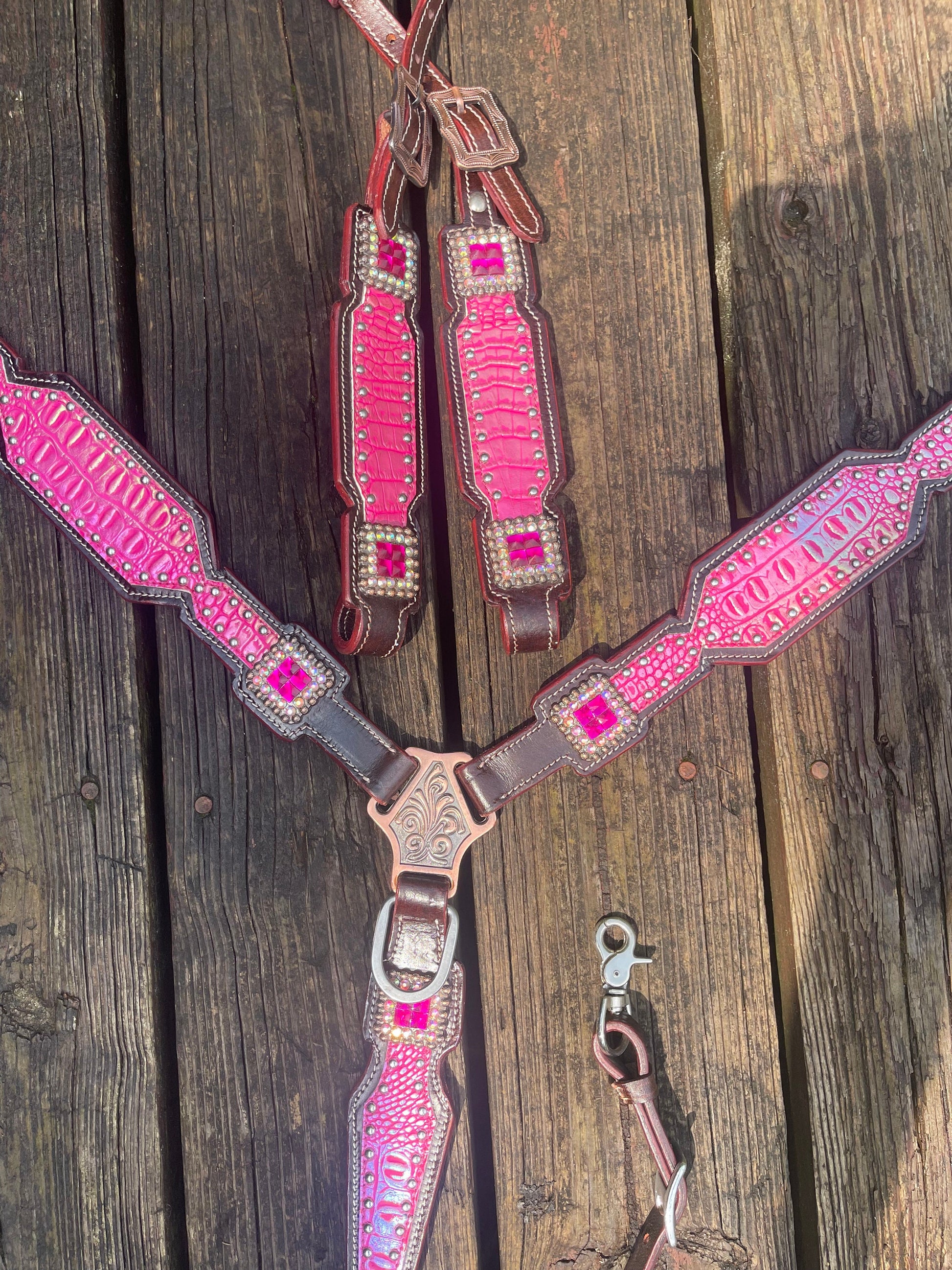 Western Horse Tack Set | Made to Order | Hot Pink Alligator Accent