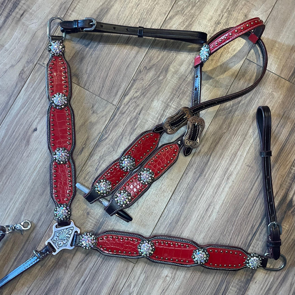 Made To Order Red Western Horse Tack Set Headstall breastcollar