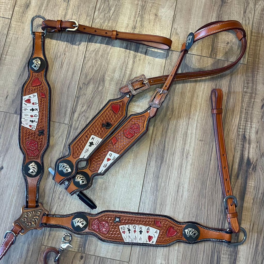 Playing Card Western Horse Tack Set  Leather Bridle & Breast Collar (Made to Order) (BHT009)