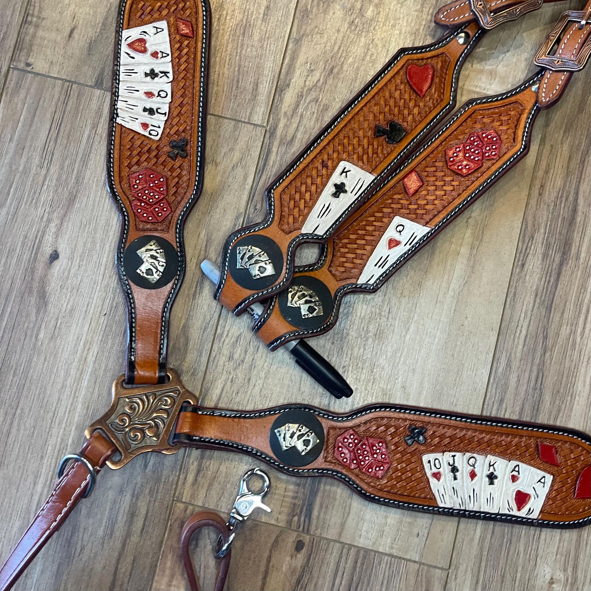 Playing Card Western Horse Tack Set  Leather Bridle & Breast Collar (Made to Order) (BHT009)