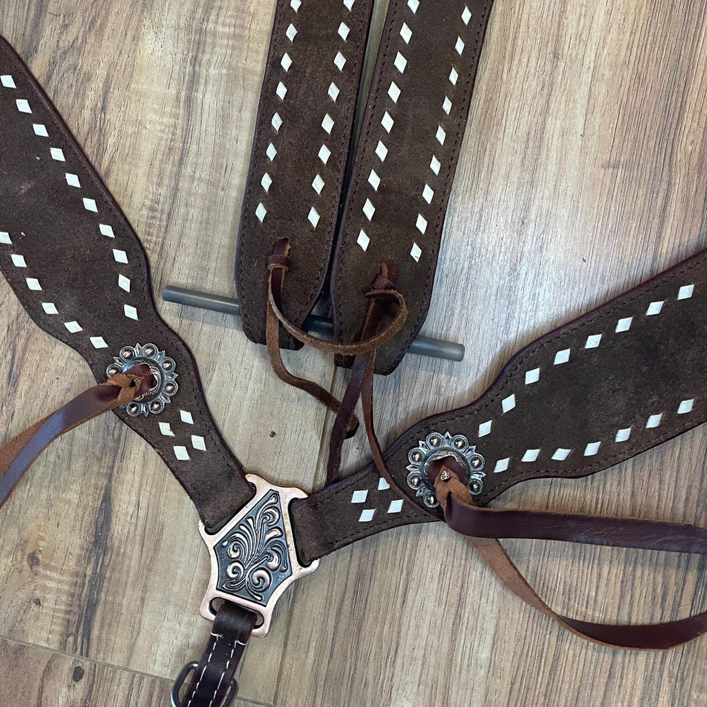 Dark Brown Rough Out Leather Tack Set with buck stitch (BHT038)
