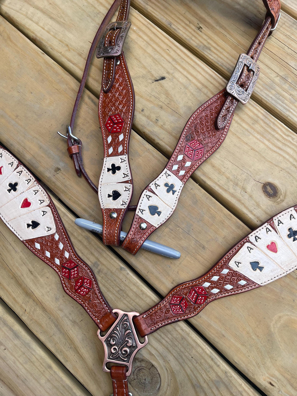 Playing Card Western Horse Tack Set  Leather Bridle & Breast Collar for Barrel Racing and Rodeo | Ready to Ship (BHT004)