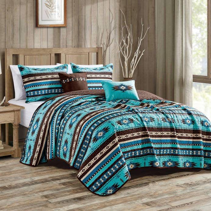 Turquoise Aztec Western Quilt Set- Bedding set