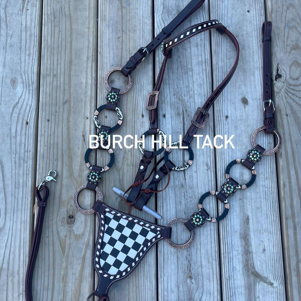 B&W leather gladiator one ear western tack set Headstall breast collar