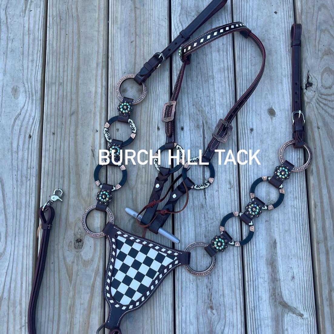 B&W leather gladiator one ear western tack set Headstall breast collar