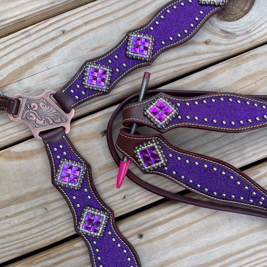 Purple browband western tack set Headstall breast collar (BHT013)
