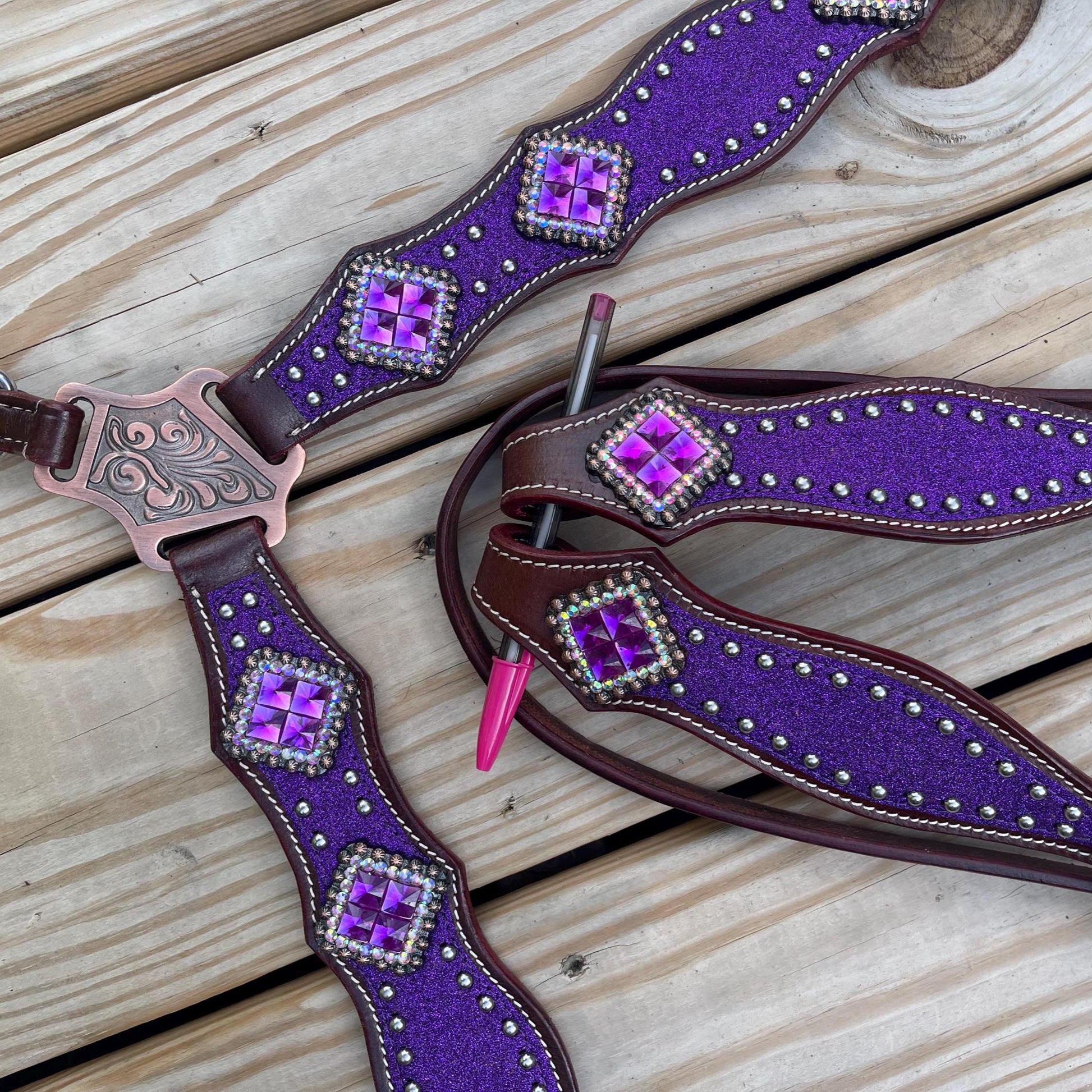 Purple browband western tack set Headstall breast collar (BHT013)