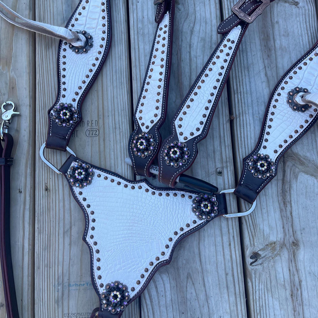 leather gladiator one ear western tack set Headstall breast collar
