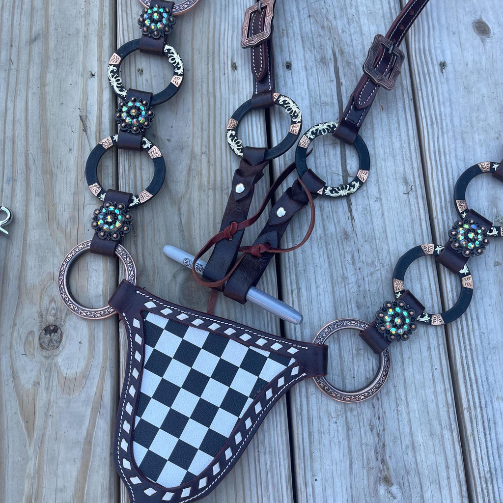 B&W leather gladiator one ear western tack set Headstall breast collar