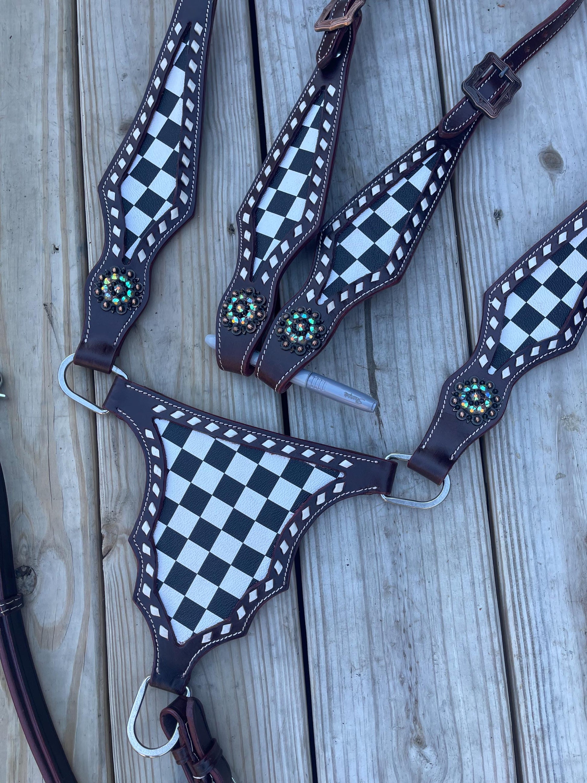 Premium Checker Gladiator Headstall BreastCollar Set | Made to Order