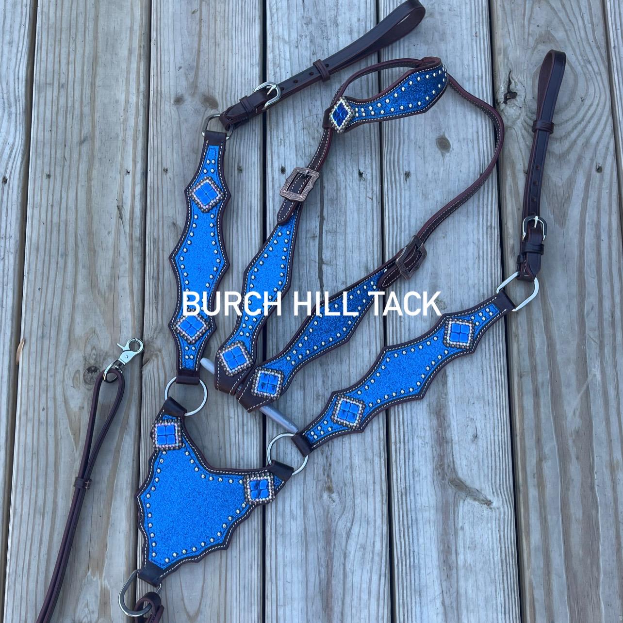 Made to Order  blue glitter gladiator one ear western tack set Headstall breast collar