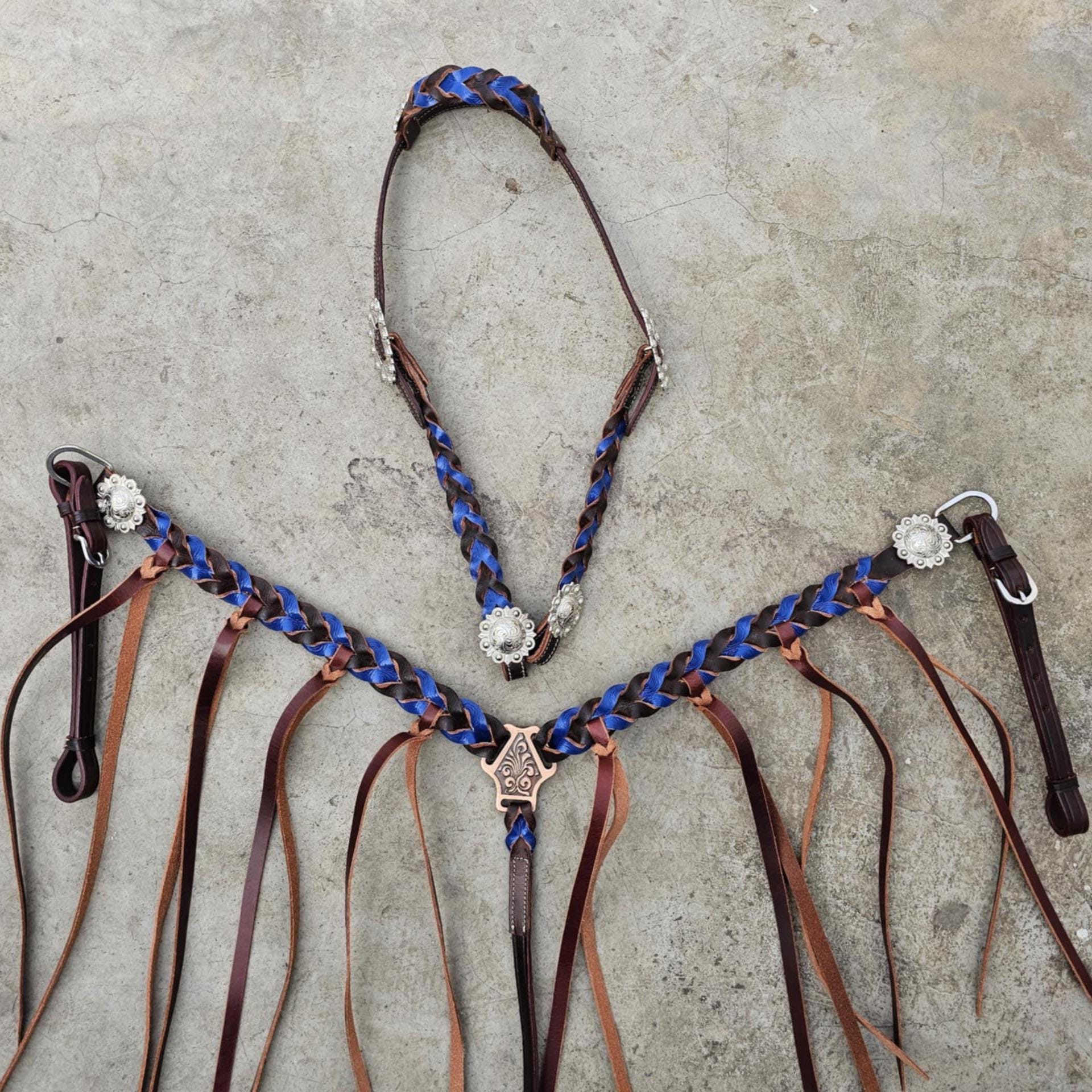 Made to Order brown and blue braided western tack set (BHT020)