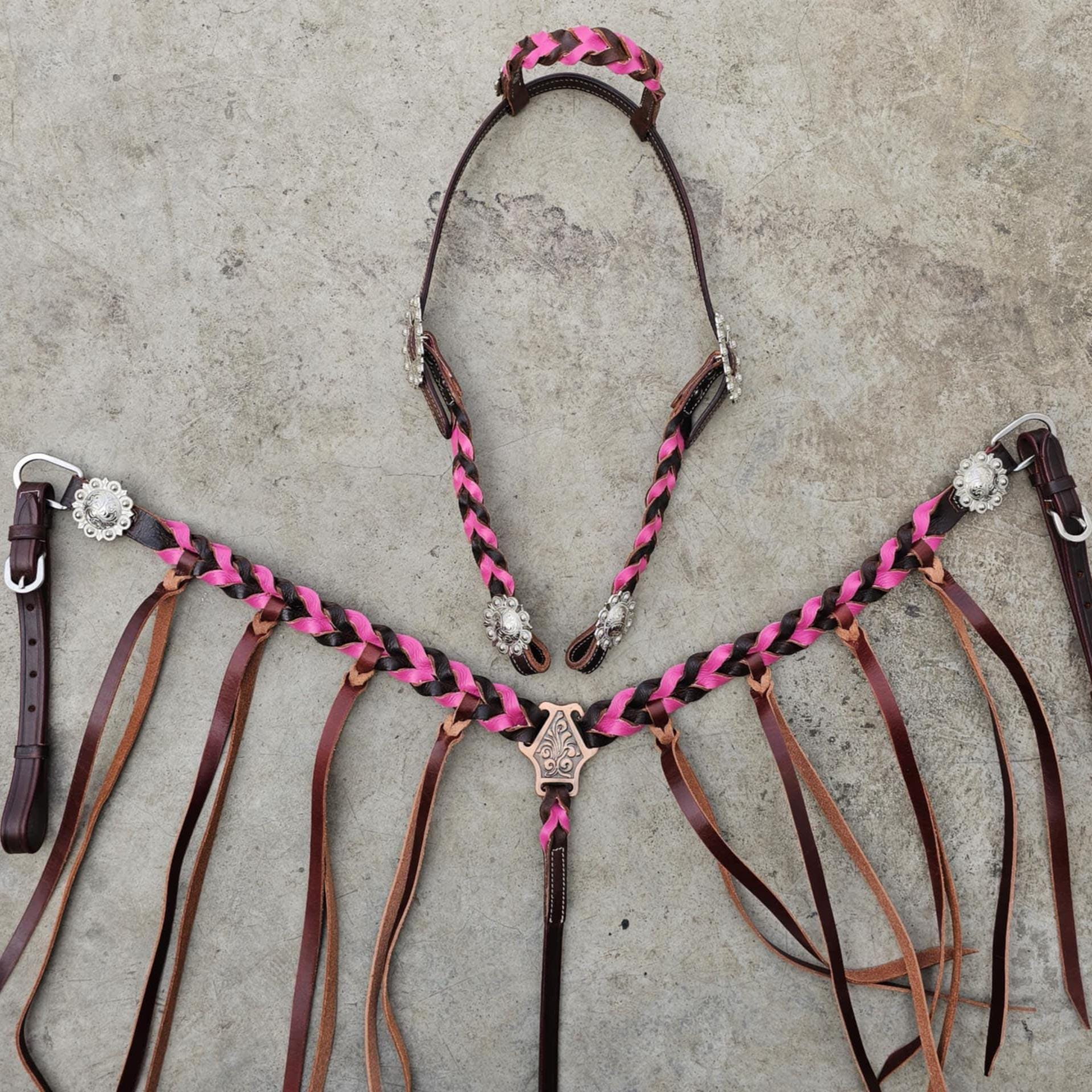 Ready to ship brown and pink braided western tack set (BHT021)