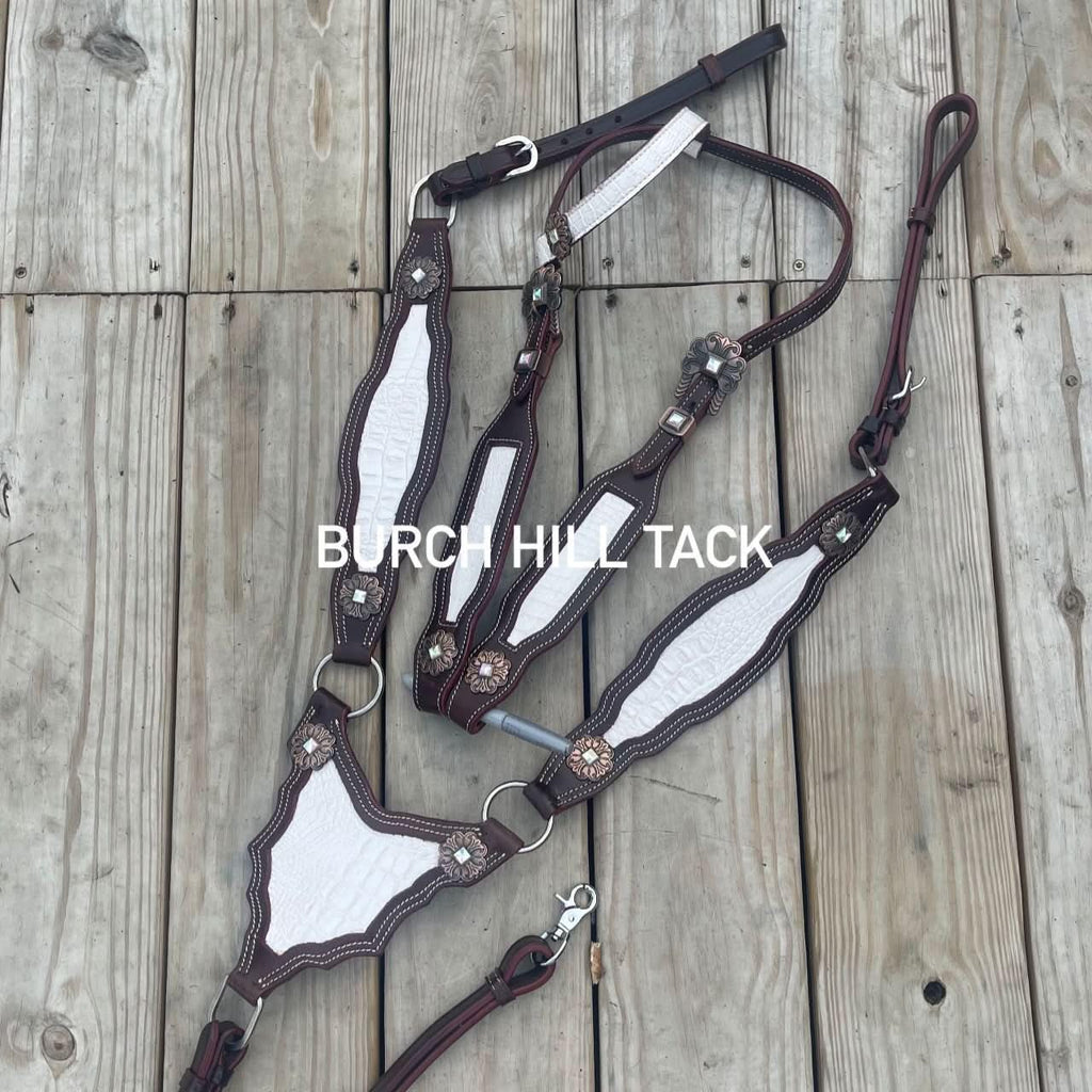 Made to Order leather gladiator one ear white western tack set Headstall breast collar