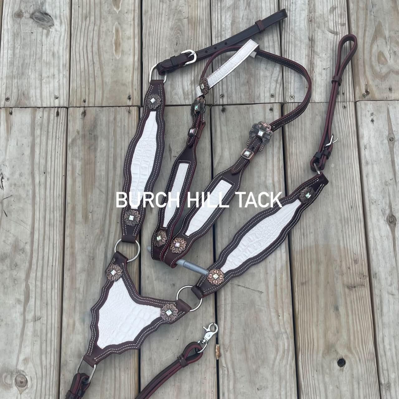 Made to Order leather gladiator one ear white western tack set Headstall breast collar