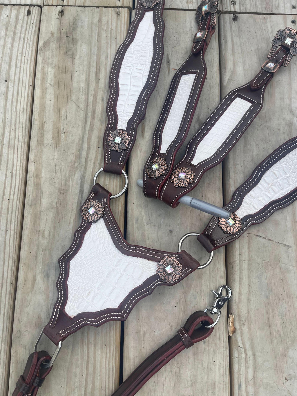 Made to Order leather gladiator one ear white western tack set Headstall breast collar