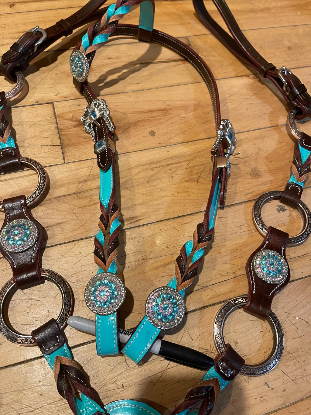 Made to Order Turquoise braided Western Tack set Headstall Breastcollar