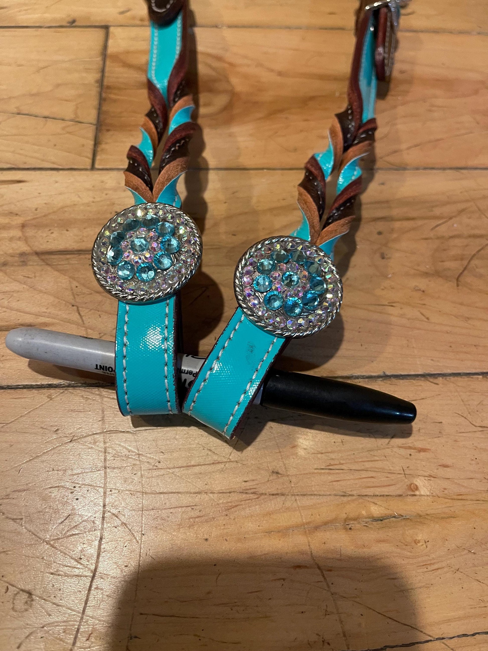Turquoise braided Western Tack set Headstall Breastcollar (BHT016)