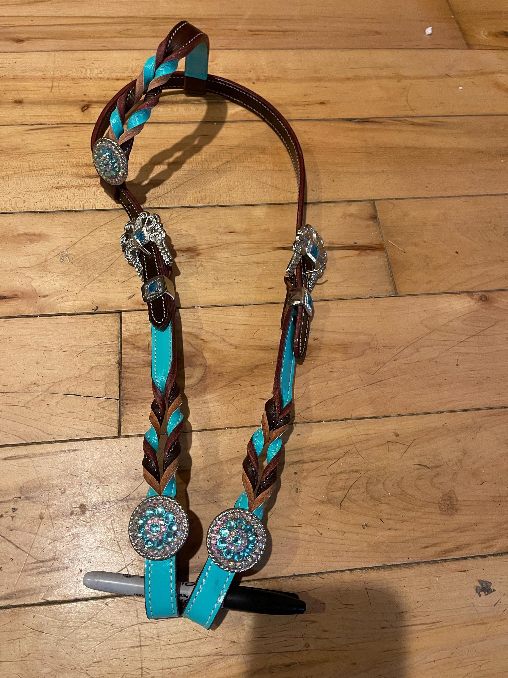 Turquoise braided Western Tack set Headstall Breastcollar (BHT016)