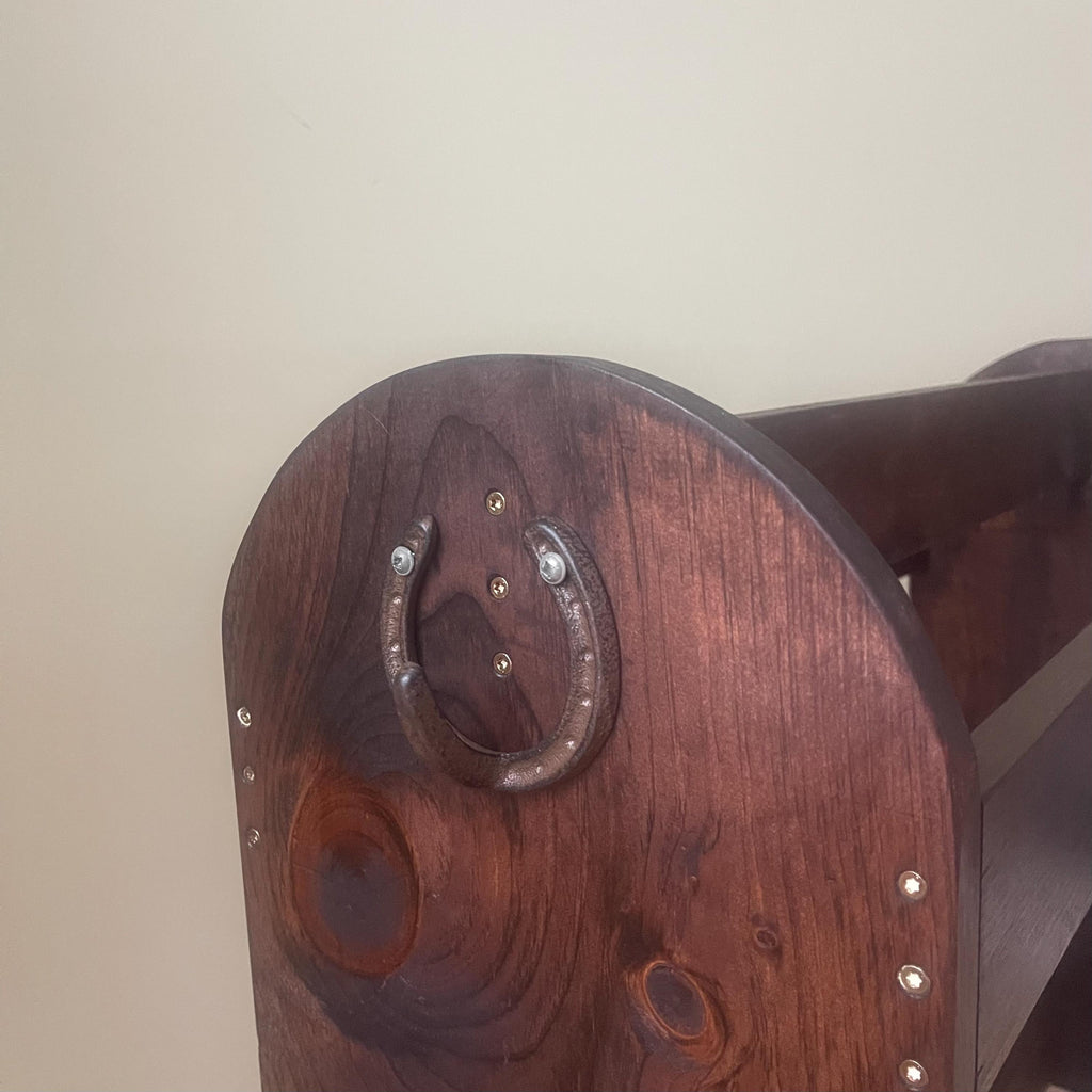 Solid Wood Saddle Stand with Bridle Racks | Mahogany Finish Tack Storage