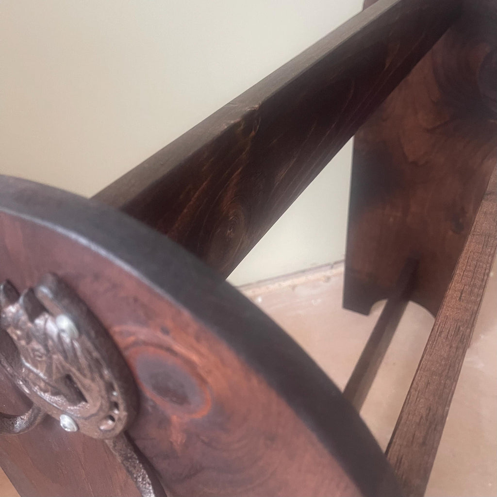 Solid Wood Saddle Stand with Bridle Racks | Mahogany Finish Tack Storage