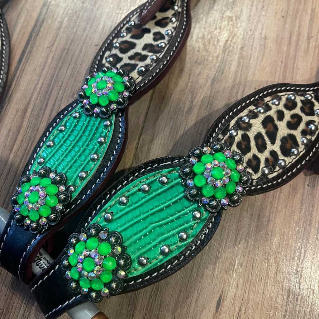 Western Horse Tack Set | Made to Order | Lime Green& Cheetah Print