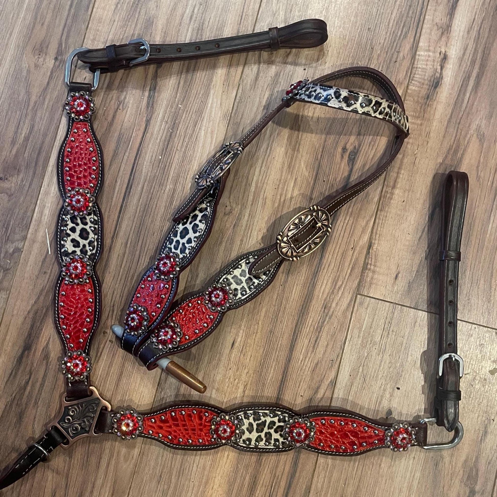 Western Horse Tack Set | Made to Order | Red & Cheetah Print