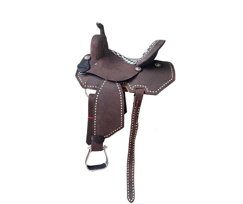 Custom Western Barrel Racing Saddle  Lightweight Performance Saddle, White Stitching