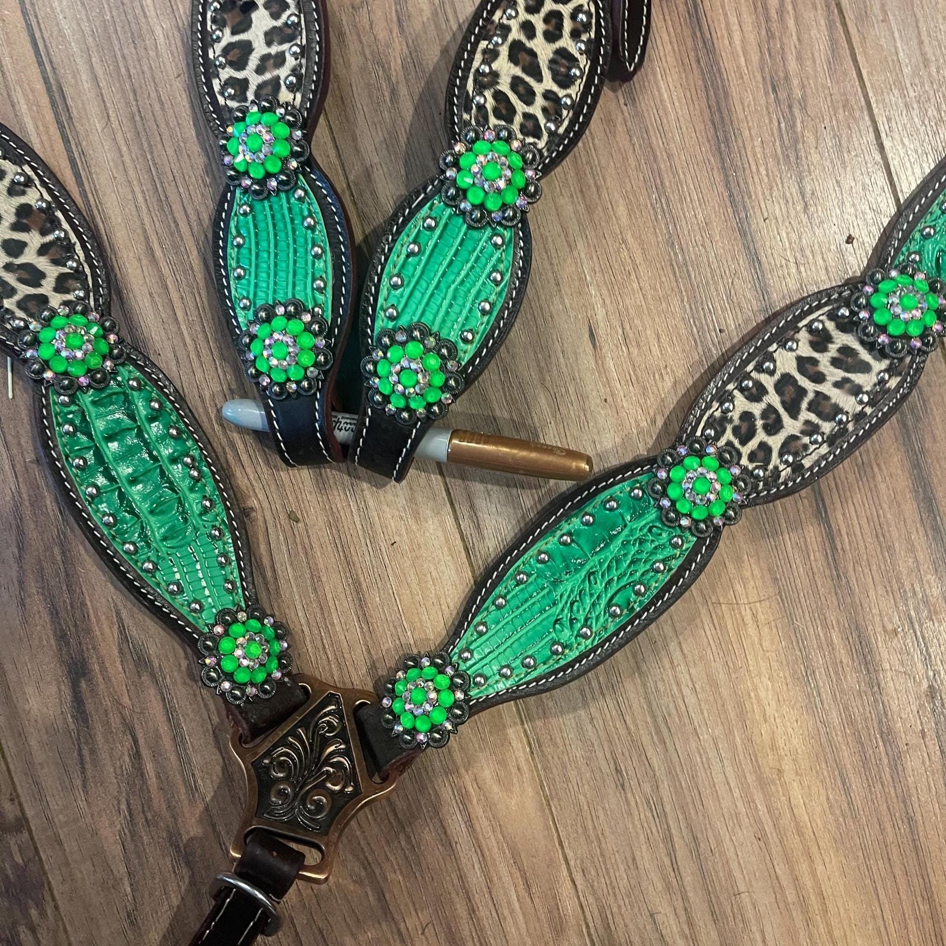 Western Horse Tack Set | Made to Order | Lime Green& Cheetah Print