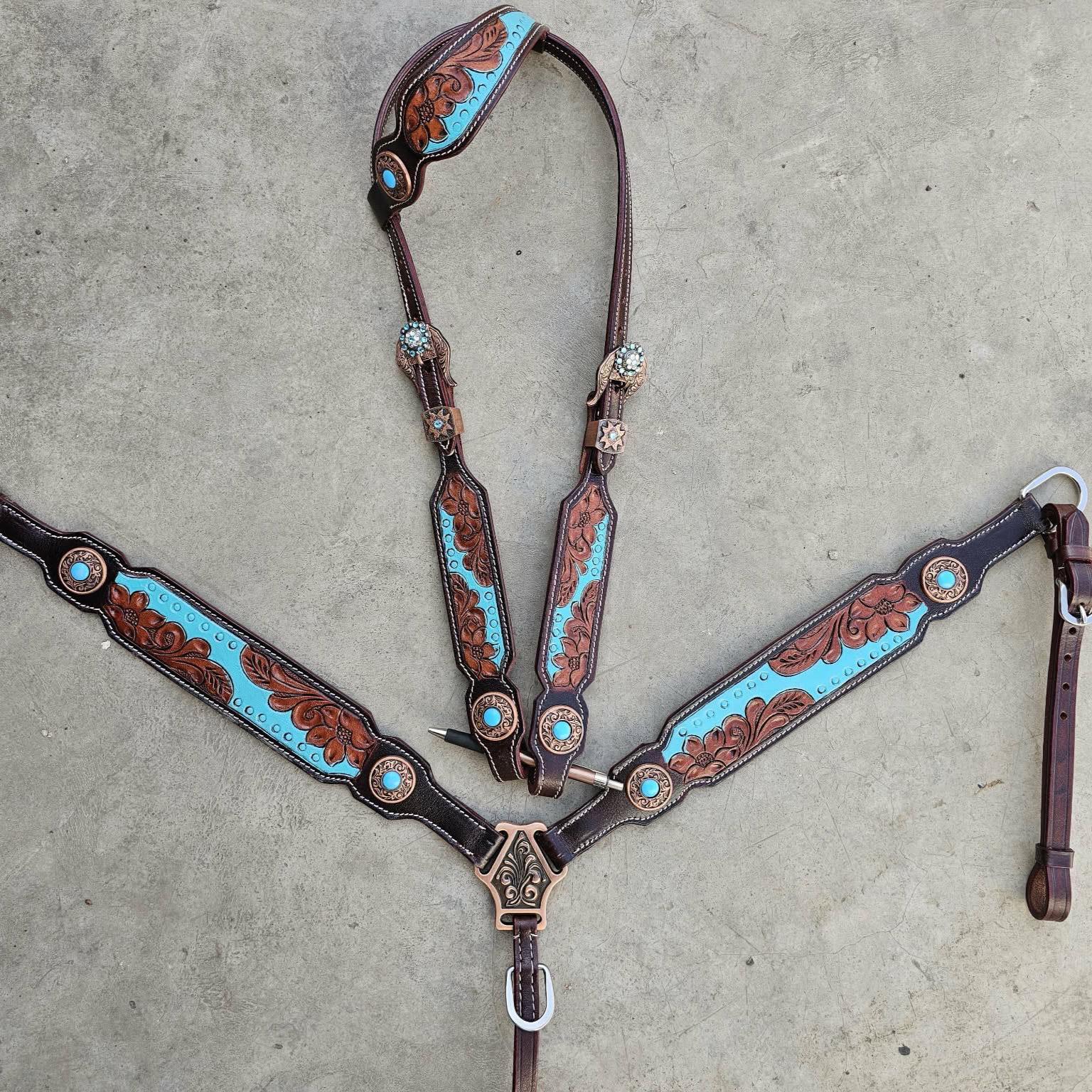 Western Horse Tack Set | Made to Order | leather tooled turquoise