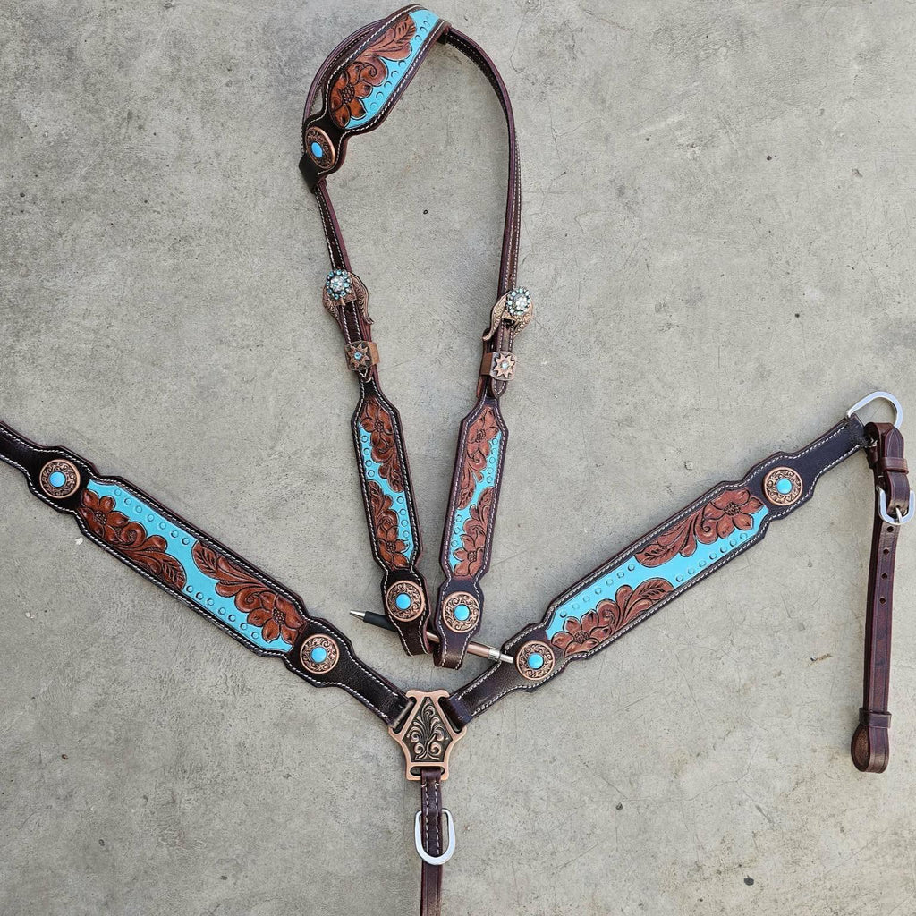 Western Horse Tack Set | Made to Order | leather tooled turquoise