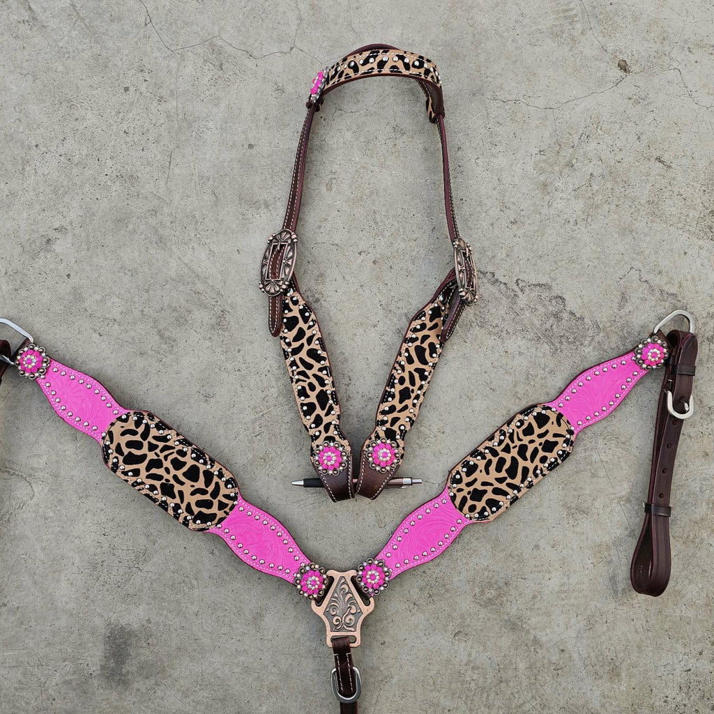 Western Horse Tack Set | Made to Order | Pink with Cheetah Print